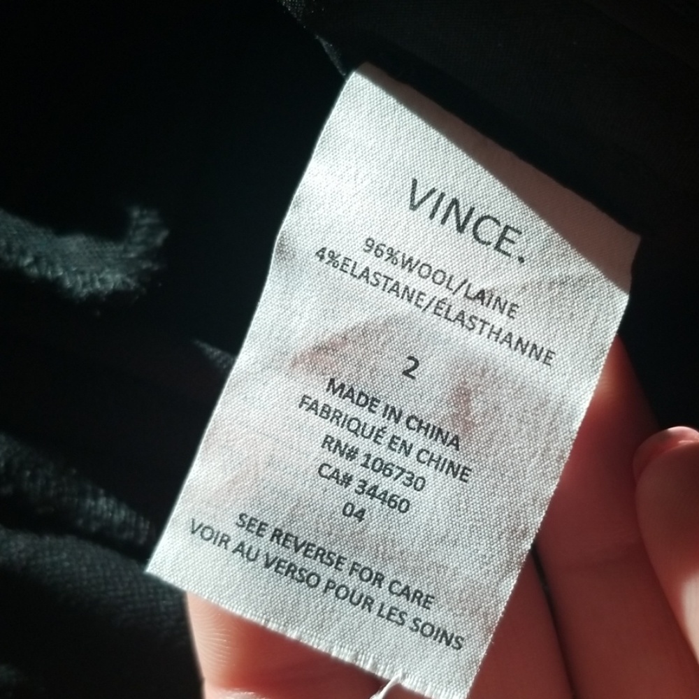 đ±VINCE BLACK WOOL LEATHER TRIM PANTđ± - Picture 4 of 4